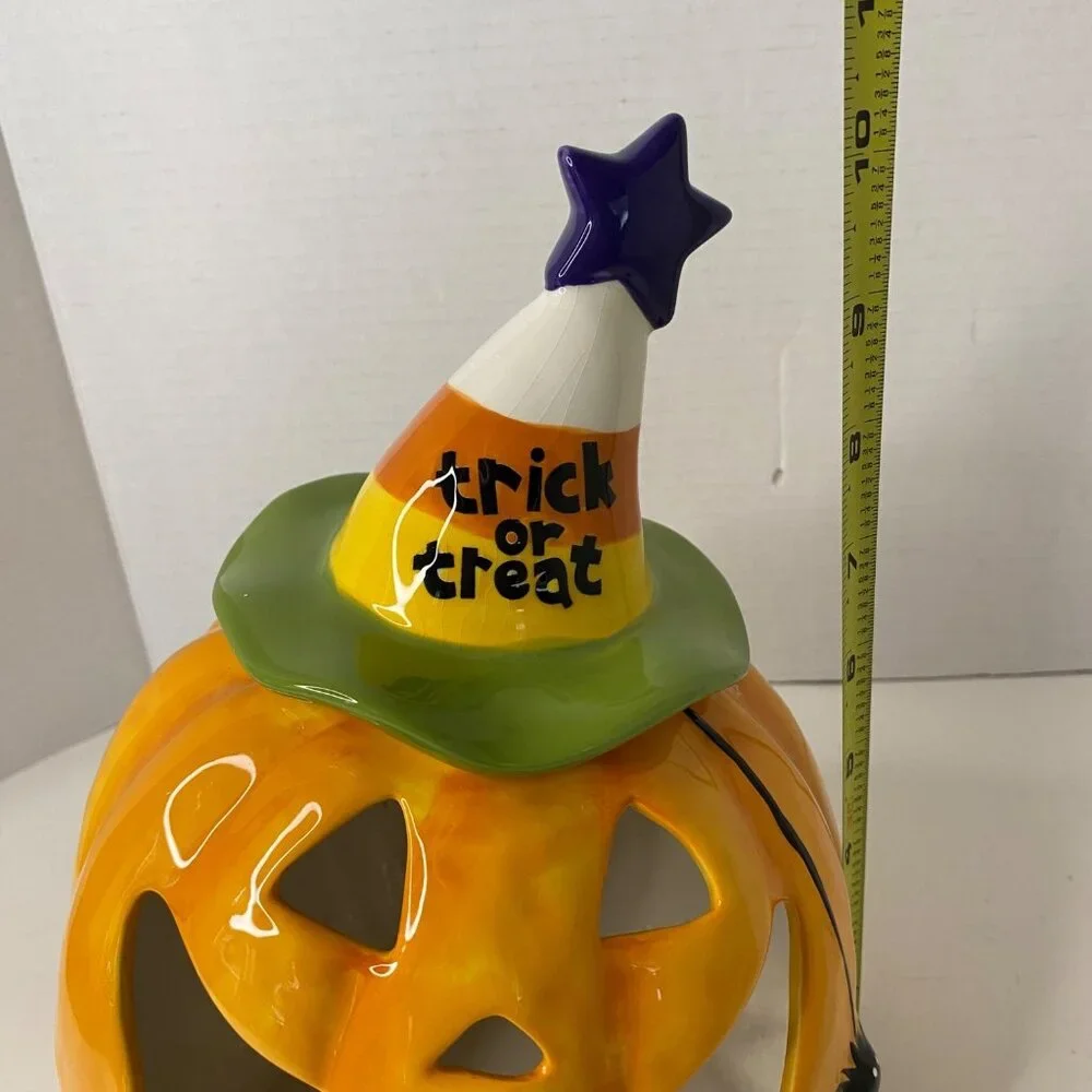 Ceramic Pumpkin Halloween Decor Witch Hat 10